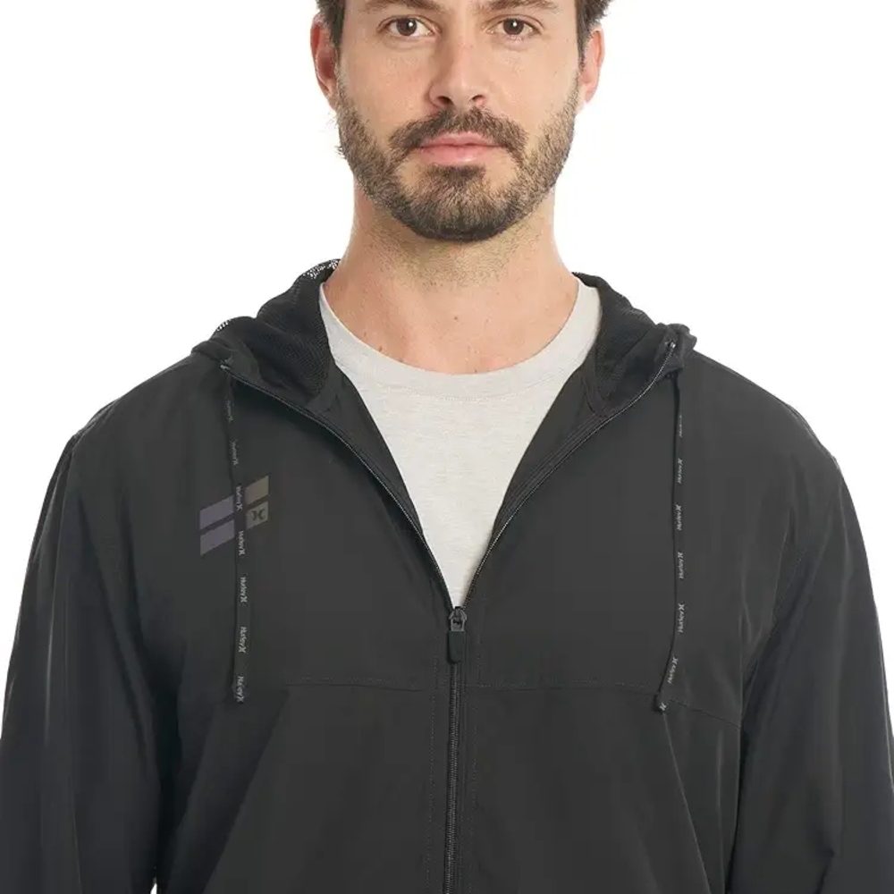 Hurley Black Hooded Windbreaker for Men
